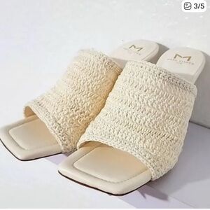 Marc Fisher Women Daco White Woven Slide Sandals Size 8.5 Summer Square Toe